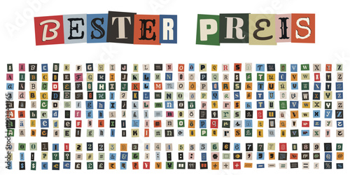 Bester Preis Ransom Note Schriftzug mit bunten Erpresserbrief Buchstaben und Zahlen Set