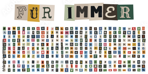 Erpresserbrief Alphabet Set fuer anonyme Drohbriefe und Collagen, Vintage Zeitungsausschnitte fuer Bastelprojekte