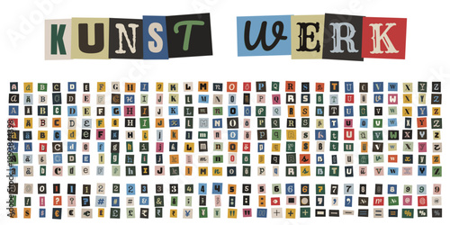Erpresserbrief Alphabet Set, Ransom Note Buchstaben, Kriminalistik Collage, Entführung Drohbrief Bastelset