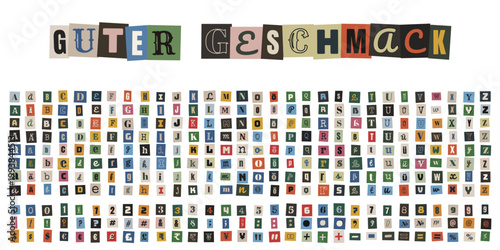 Erpresserbrief Alphabet Set, Guter Geschmack Schriftzug, Ransom Note Buchstaben Collage