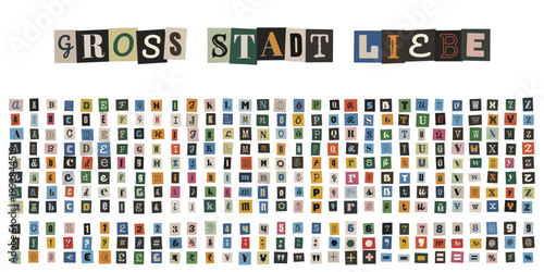 Buntes Alphabet Set im Erpresserbrief Stil für kreative Collagen und Urban Street Art Designs
