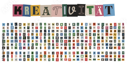 Kreativität Wort aus bunten ausgeschnittenen Buchstaben im Erpresserbrief-Stil für Collagen