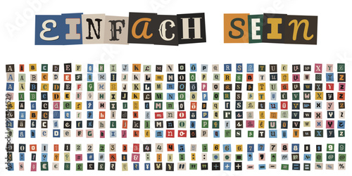 Erpresserbrief Alphabet Set, Bunte Buchstaben zum Ausschneiden, Einfach Sein Schriftzug