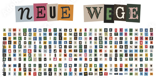 Bunte Buchstaben im Erpresserbrief-Stil, Alphabet Collage für kreative Botschaften und neue Wege