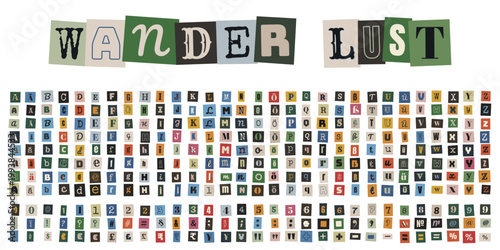 Wanderlust Ransom Note Alphabet, Erpresserbrief Buchstaben Set, Vintage Zeitungsausschnitte