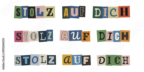 Stolz auf dich Schriftzug im Collagen Stil zur Motivation bei Neurodiversität und Therapie