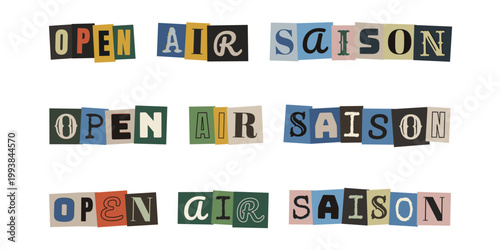 Open Air Saison Schriftzug im DIY Erpresserbrief Stil für alternative Musikfestivals und Konzerte