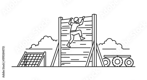 Person climbing a wooden wall.