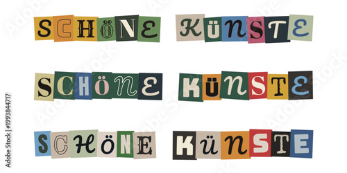 Schöne Künste Schriftzug im Erpresserbrief Stil für Kunstausstellungen und Kulturprojekte