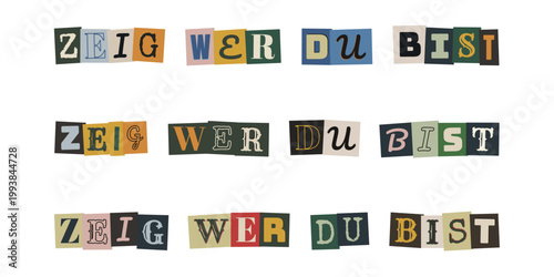 Zeig wer du bist Schriftzug im Collagen-Stil für Coaching, Identität und Selbstfindung