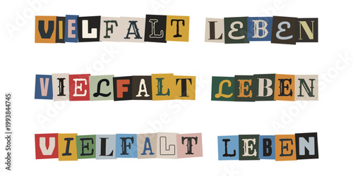 Vielfalt leben Schriftzug im Erpresserbrief Stil, Inklusion und Diversitaet am Arbeitsplatz