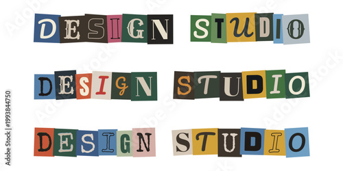 Design Studio Schriftzug im Erpresserbrief Stil, Ransom Note Typografie fuer Kreativagentur