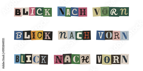 Blick nach vorn Schriftzug im Collagen-Stil für Coaching, Resilienz und Motivation