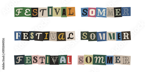 Festival Sommer Schriftzug im Erpresserbrief Stil, Ransom Note Design fuer Musikfestivals