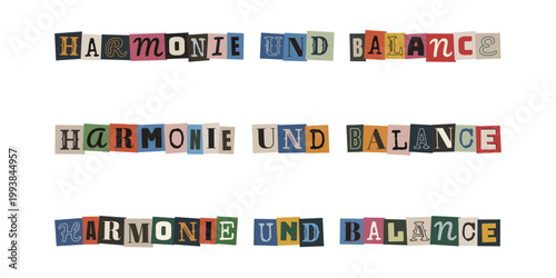 Harmonie und Balance Schriftzug als kreative Collage für Achtsamkeit und mentale Gesundheit