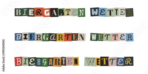 Biergarten Wetter Schriftzug im bunten Retro Collage Stil für Sommer Events