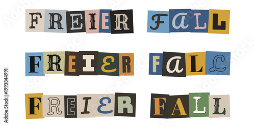 Freier Fall Schriftzug im Erpresserbrief Stil, Ransom Note Design fuer Krimi und Thriller