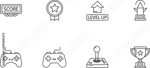 Gaming icons represent electronic achievements and console play for.