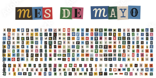 Alfabeto de recortes estilo nota de rescate para proyectos escolares del mes de mayo y manualidades