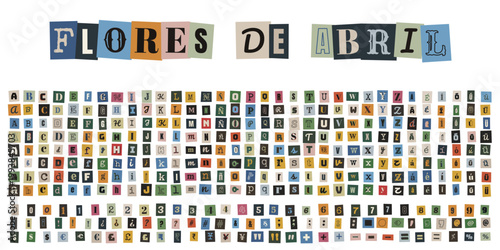 Alfabeto completo de recortes de papel estilo nota de rescate para collage creativo y scrapbooking