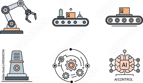 Robotic arms and artificial intelligence automation define future.