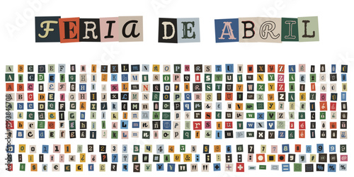 Alfabeto de letras recortadas estilo nota de rescate para collage creativo y diseño vintage