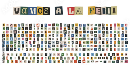 Alfabeto de recortes de revistas estilo nota de rescate para carteles de ferias y eventos.