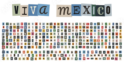 Alfabeto de recortes de periodico estilo nota de rescate viva mexico