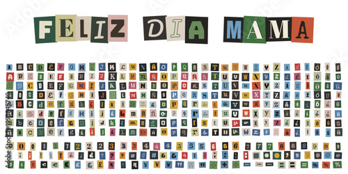 Alfabeto de recortes de revista estilo nota de rescate para dia de la madre