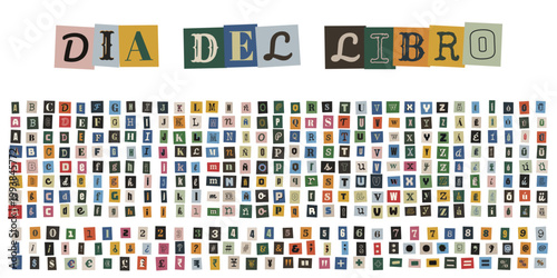 Alfabeto de recortes de periodico estilo nota de rescate para dia del libro