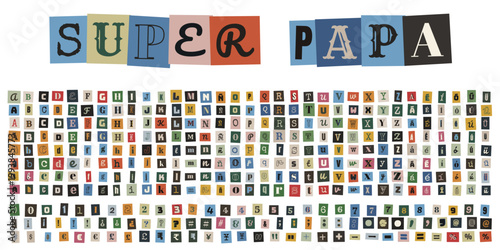 Alfabeto de letras recortadas estilo nota de rescate para manualidades del dia del padre super papa