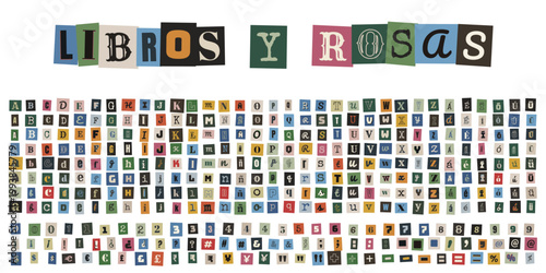 Alfabeto de recortes de revistas estilo nota de rescate para diseno creativo