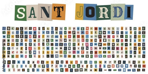 Letras recortadas estilo nota de rescate para diseño de Sant Jordi y manualidades