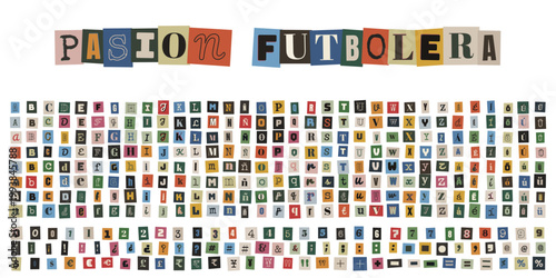 Alfabeto de recortes de revistas estilo nota de rescate para diseño de collage creativo