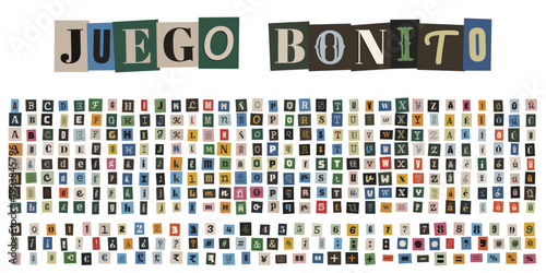 Alfabeto de recortes estilo nota de rescate para diseno de collage creativo