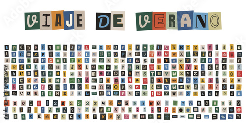 Alfabeto de recortes de revista estilo nota de rescate para collage creativo