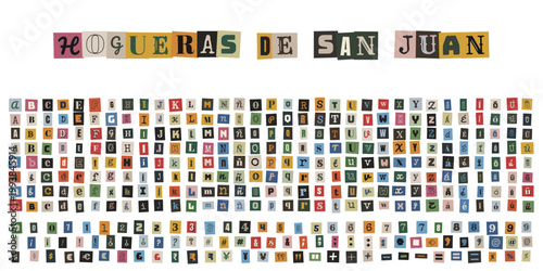 Alfabeto de recortes de revista estilo collage para carteles de fiestas populares y eventos tradicionales