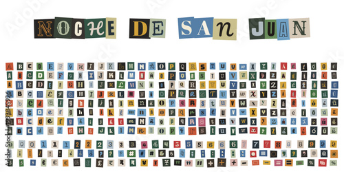 Alfabeto de recortes de revista estilo nota de rescate para noche de san juan