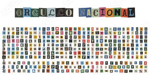 Alfabeto de recortes estilo nota de rescate para diseño de protesta y mensajes de orgullo nacional