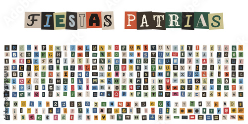 Alfabeto de recortes de revista para diseño de carteles de fiestas patrias y celebraciones nacionales