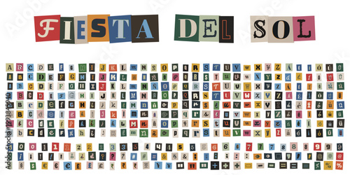 Alfabeto de letras recortadas estilo anonimo para invitacion de fiesta del sol