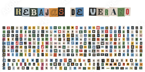 Alfabeto de recortes de revistas para carteles de rebajas de verano y marketing creativo