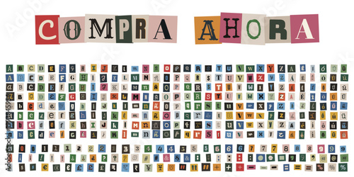 Alfabeto de recortes estilo nota de rescate para marketing de guerrilla y collage punk