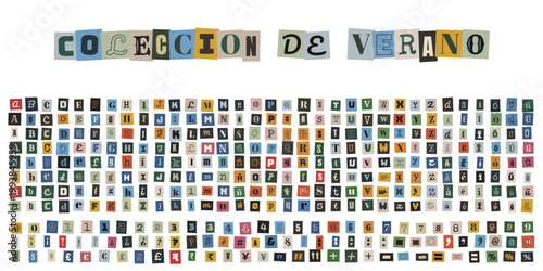 Alfabeto de recortes de revista estilo nota de rescate para diseño de verano y manualidades creativas