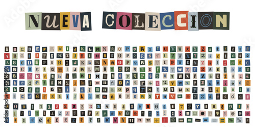 Alfabeto de letras recortadas estilo nota de rescate para collage creativo y diseño punk