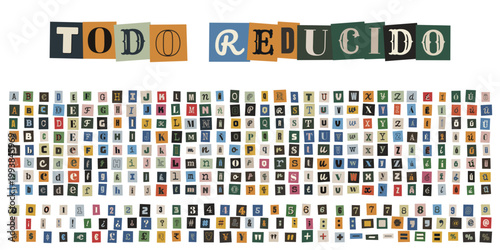 Alfabeto de recortes estilo nota de rescate para diseño de collage creativo