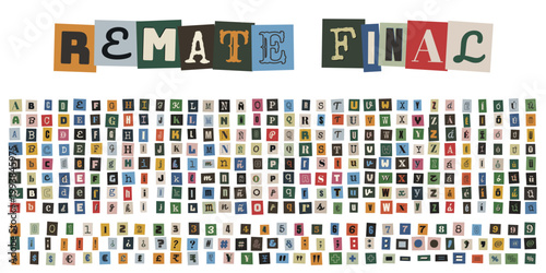 Alfabeto de recortes estilo nota de rescate para carteles de remate final