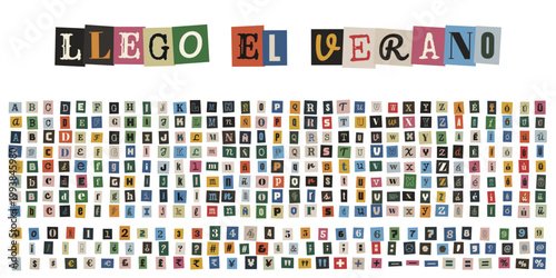 Alfabeto de recortes de revista estilo nota de rescate para diseno creativo