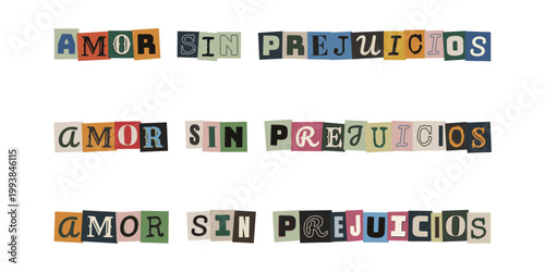 Frase amor sin prejuicios estilo collage letras recortadas para diversidad y derechos sociales
