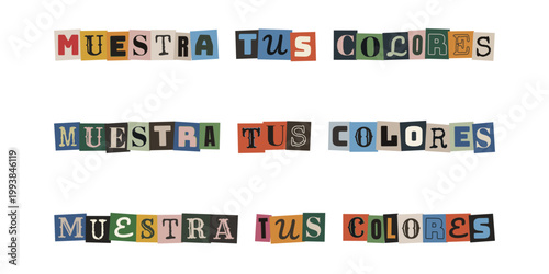 Frase Muestra tus colores en estilo nota de rescate para orgullo LGBT y diversidad